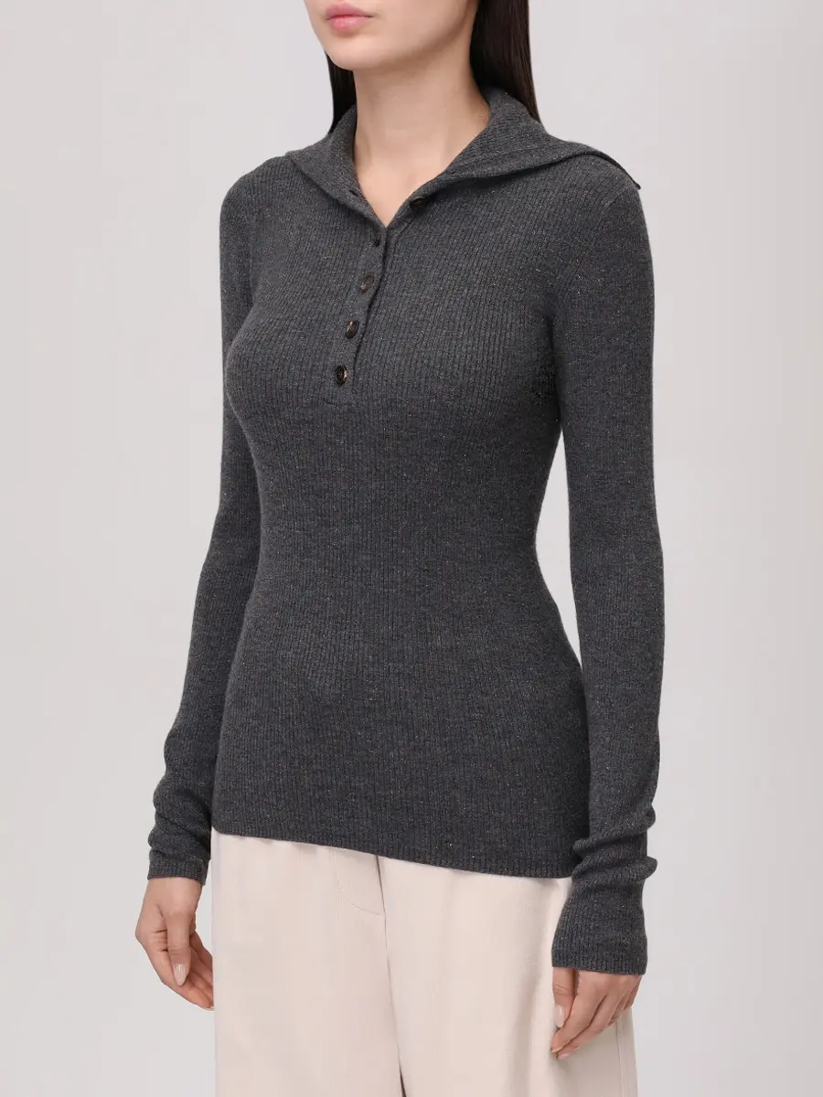 Поло из кашемира и вискозы BRUNELLO CUCINELLI M9A822205P C2355 Темно- Серый  Фото 4