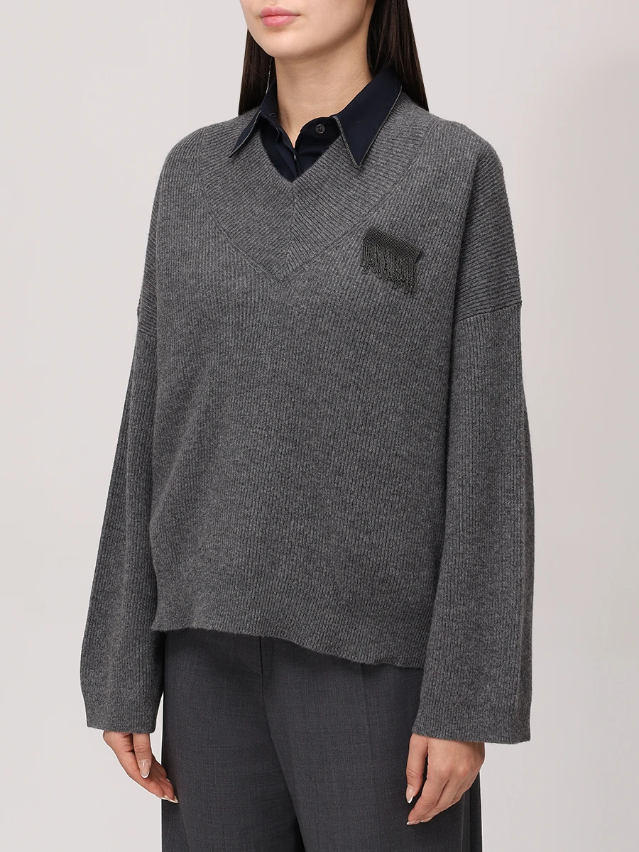 Пуловер кашемировый BRUNELLO CUCINELLI M12216302P C079 Серый  Фото 4