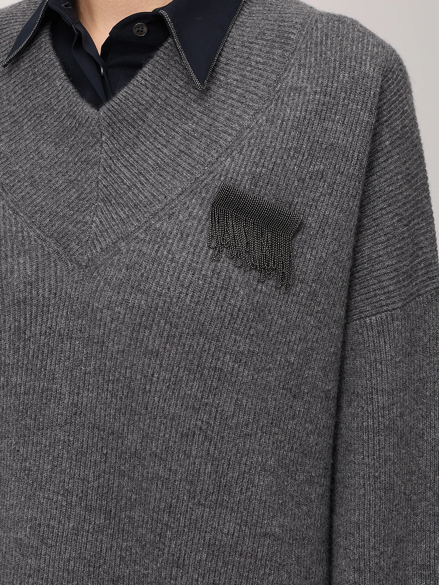 Пуловер кашемировый BRUNELLO CUCINELLI M12216302P C079 Серый  Фото 5