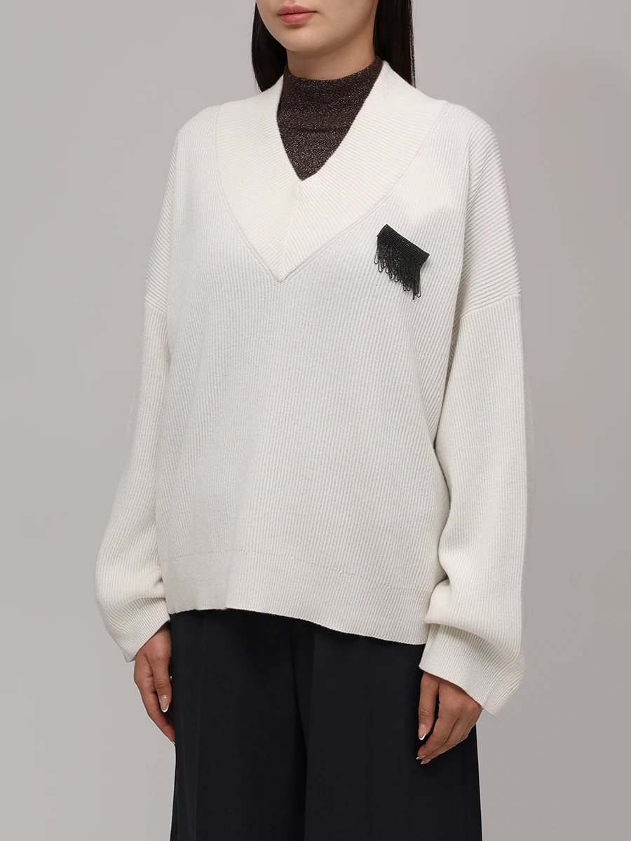 Пуловер кашемировый BRUNELLO CUCINELLI M12216302P C2723 Белый  Фото 4