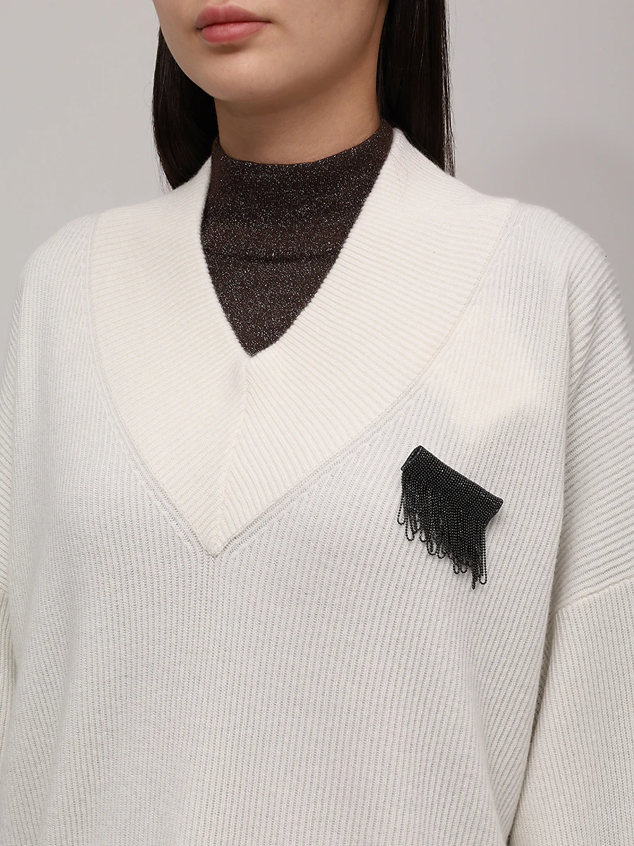 Пуловер кашемировый BRUNELLO CUCINELLI M12216302P C2723 Белый  Фото 5