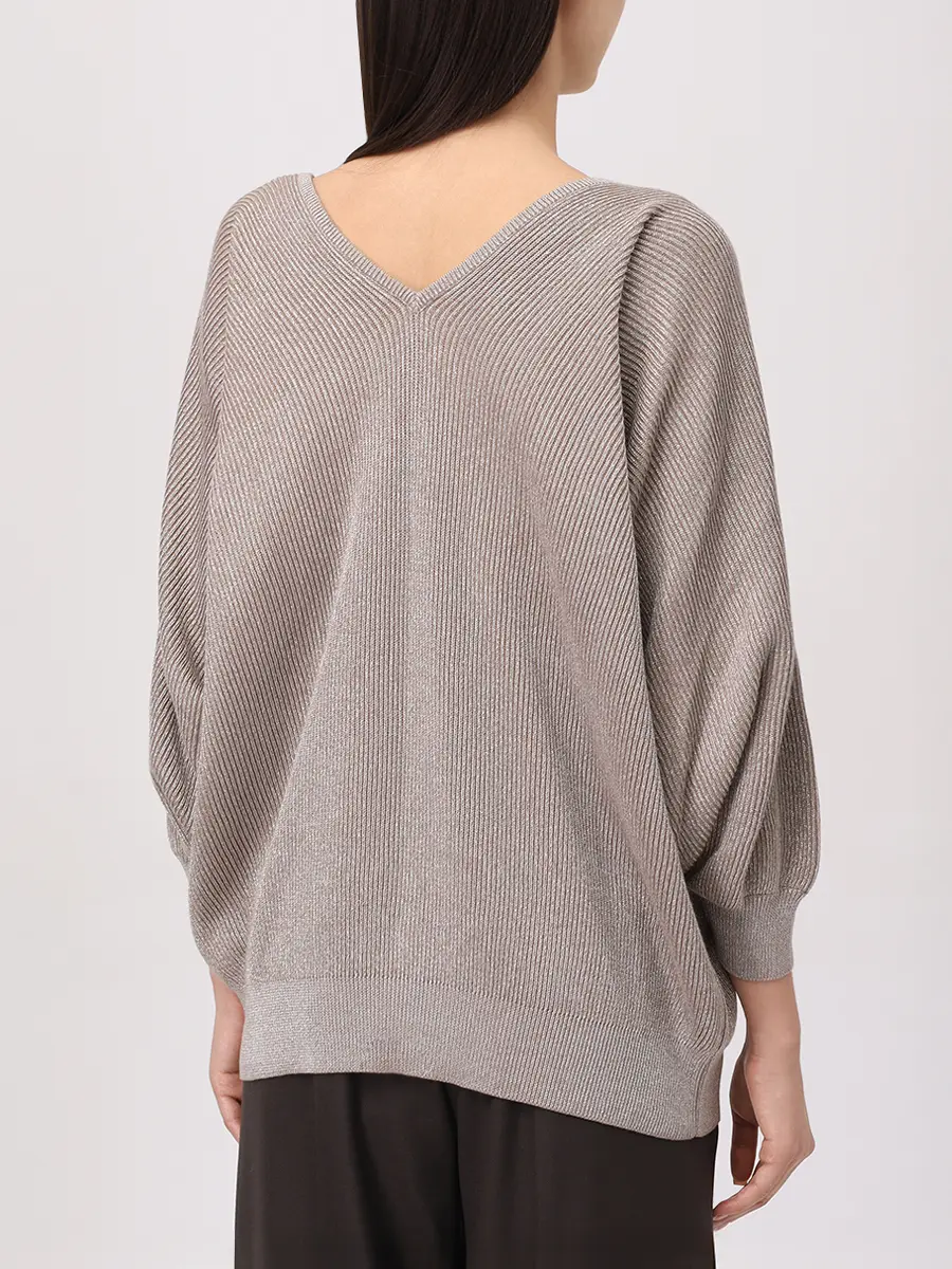 Пуловер из хлопка и вискозы BRUNELLO CUCINELLI MAZ260202P CXB87 Бежевый  Фото 3