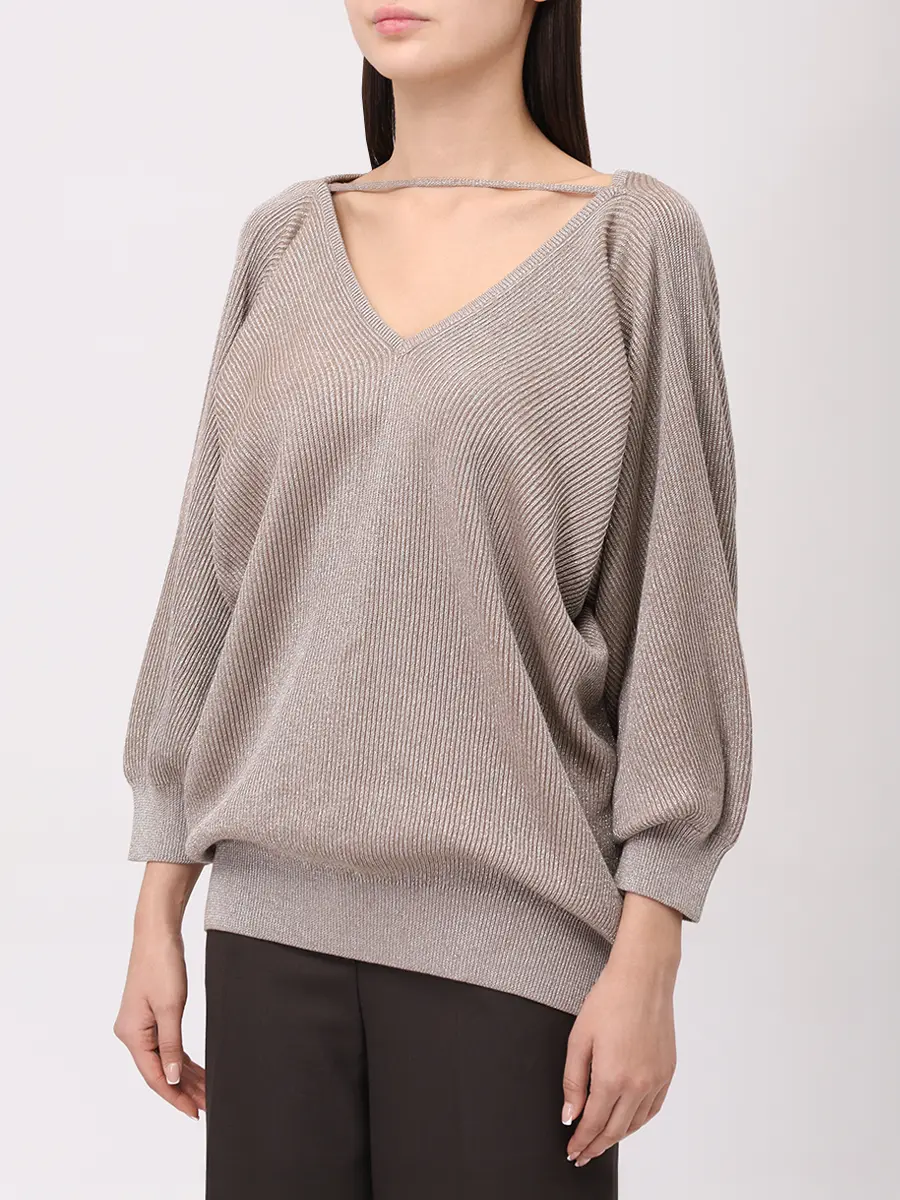 Пуловер из хлопка и вискозы BRUNELLO CUCINELLI MAZ260202P CXB87 Бежевый  Фото 4