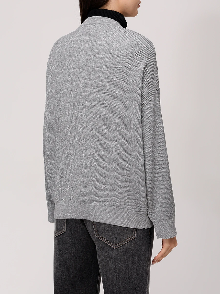 Джемпер из хлопка и вискозы BRUNELLO CUCINELLI MAZ260200P CBK52 Серый  Фото 3