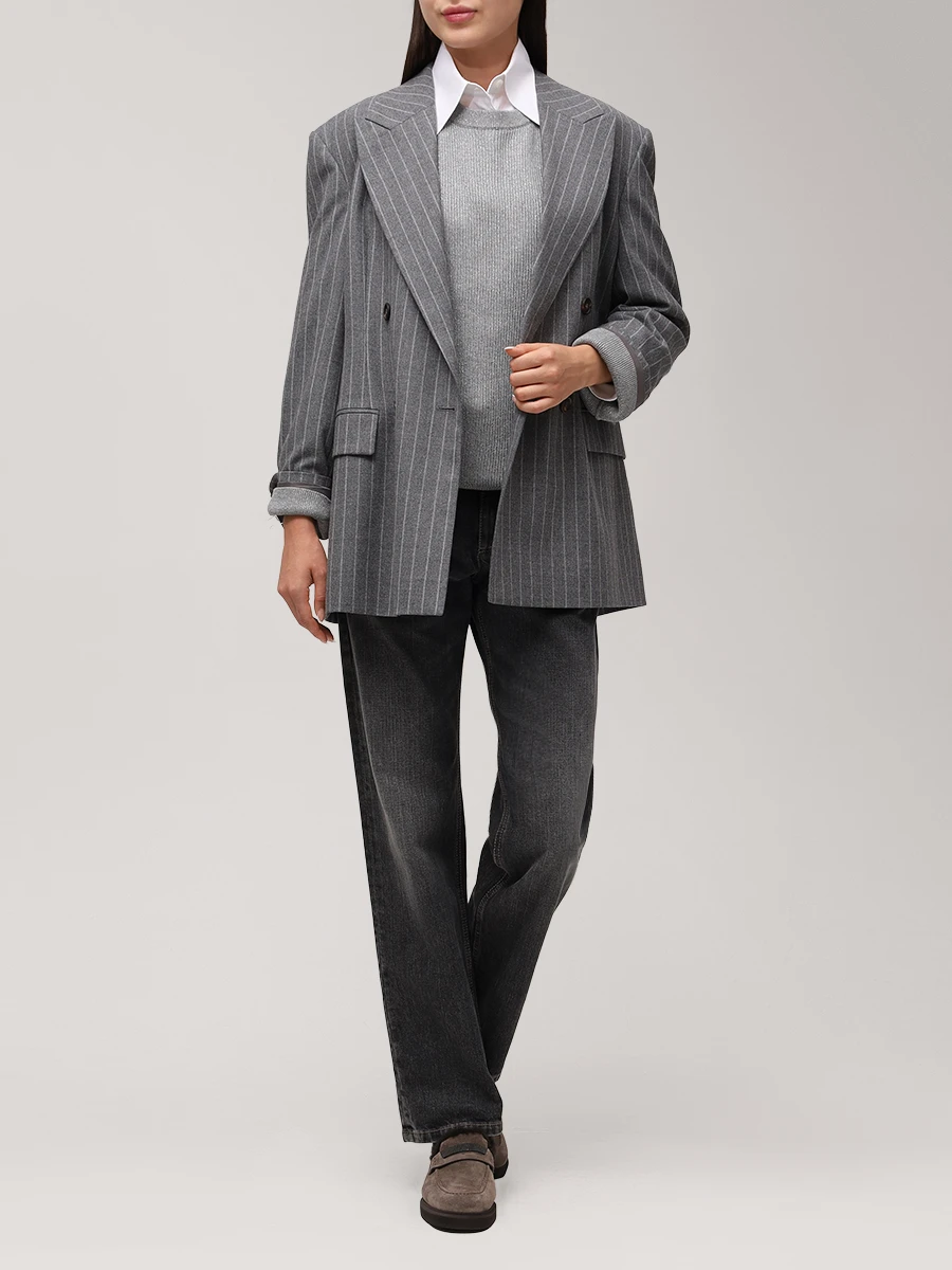 Джемпер из хлопка и вискозы BRUNELLO CUCINELLI MAZ260200P CBK52 Серый  Фото 2