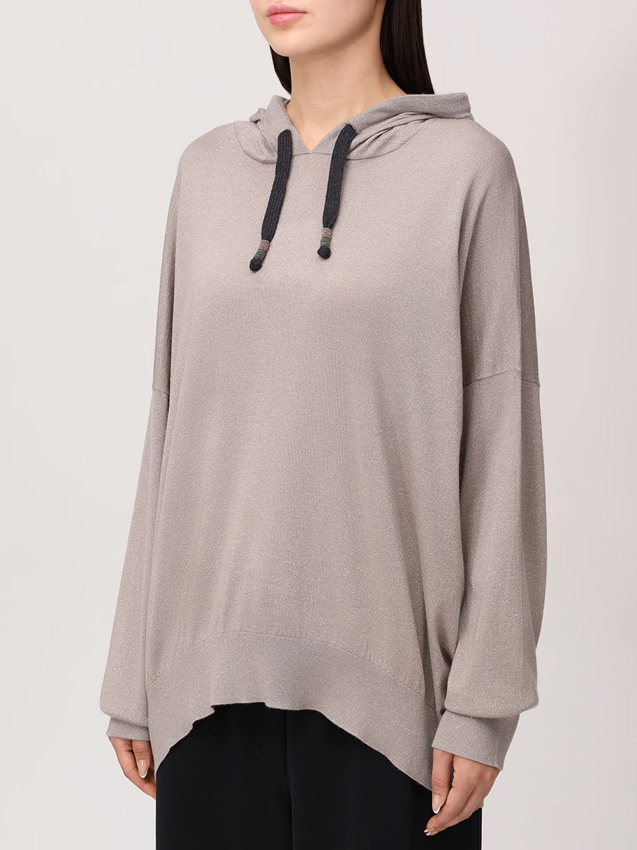 Худи из кашемира и шелка BRUNELLO CUCINELLI M41845909P C9729 Бежевый  Фото 4