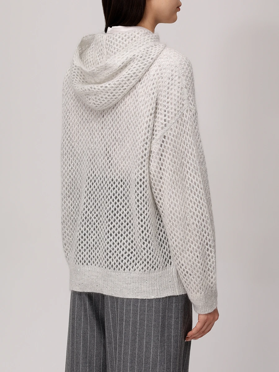 Худи из мохера BRUNELLO CUCINELLI MPS732409P C3594 Светло- Серый  Фото 3