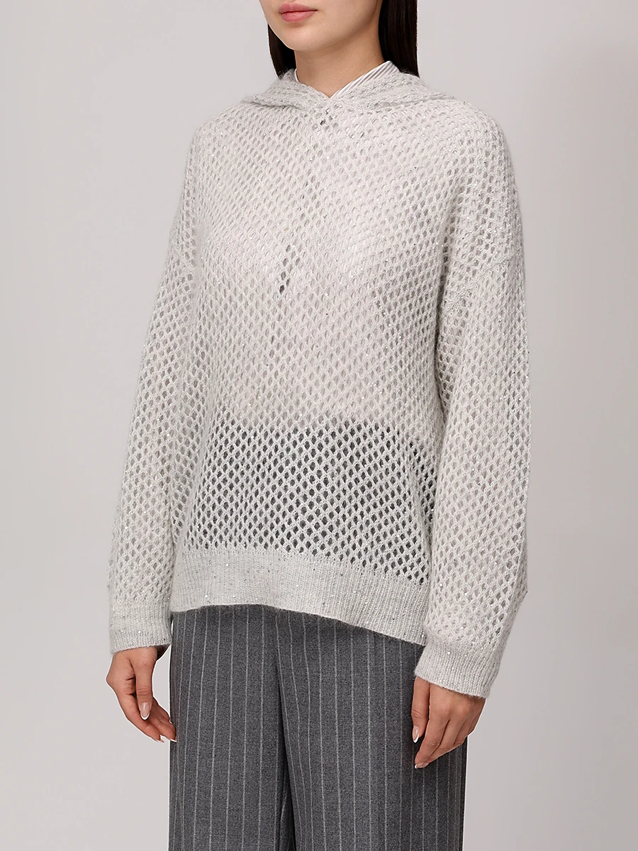 Худи из мохера BRUNELLO CUCINELLI MPS732409P C3594 Светло- Серый  Фото 4