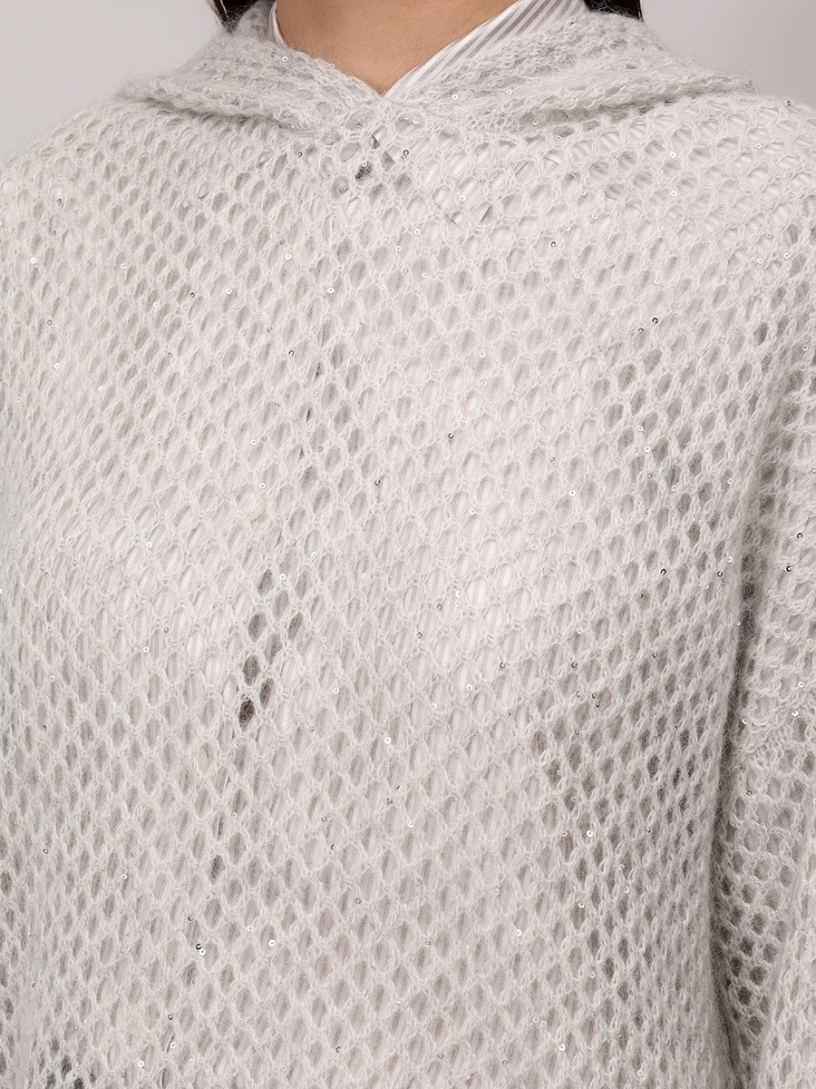 Худи из мохера BRUNELLO CUCINELLI MPS732409P C3594 Светло- Серый  Фото 5
