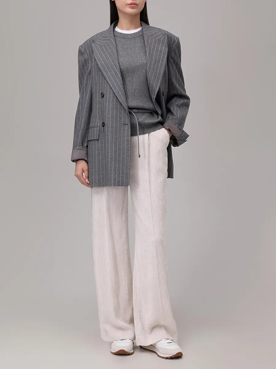 Джемпер из хлопка и вискозы BRUNELLO CUCINELLI MAZ260200P CXP07 Серый  Фото 2