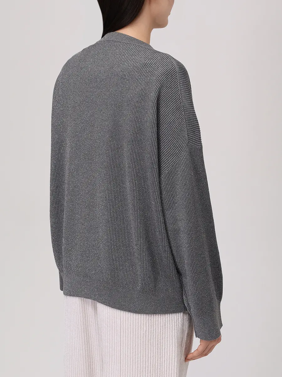 Джемпер из хлопка и вискозы BRUNELLO CUCINELLI MAZ260200P CXP07 Серый  Фото 3