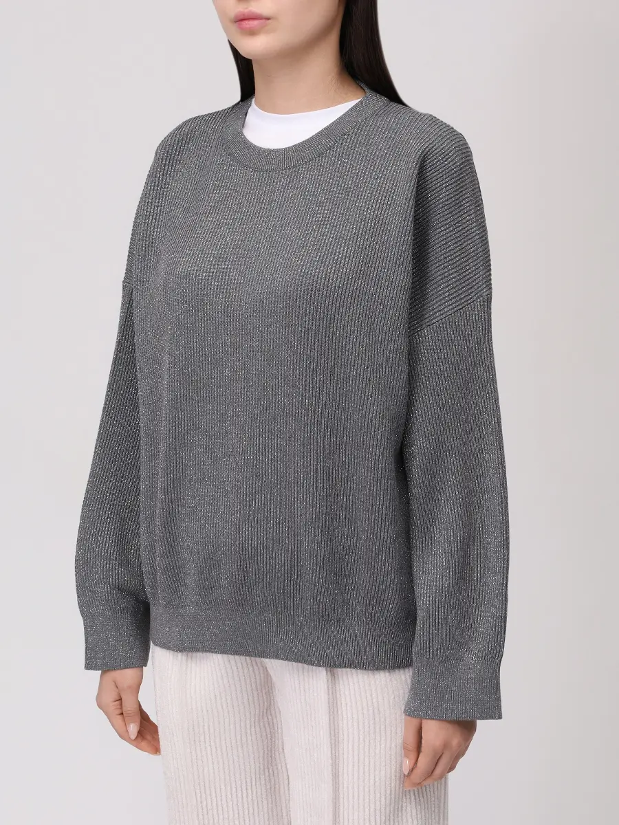 Джемпер из хлопка и вискозы BRUNELLO CUCINELLI MAZ260200P CXP07 Серый  Фото 4