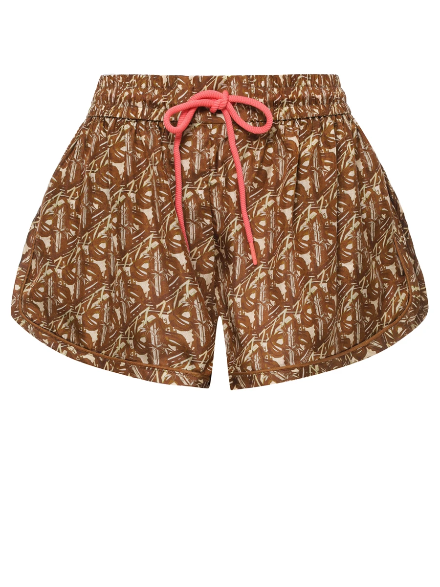 Шорты шелковые ZIMMERMANN 3834ASS254/Brown/Cream Коричневый 