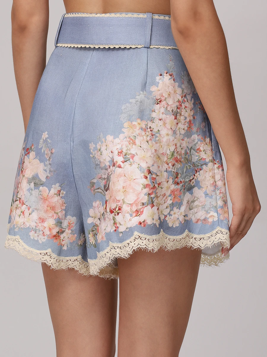 Шорты льняные ZIMMERMANN 3558ASS255/Teal Blue Botanical Floral Голубой  Фото 3