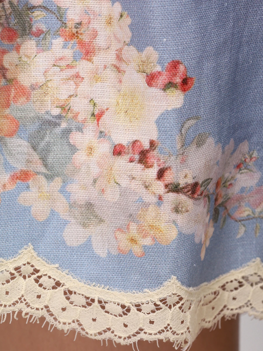 Шорты льняные ZIMMERMANN 3558ASS255/Teal Blue Botanical Floral Голубой  Фото 6