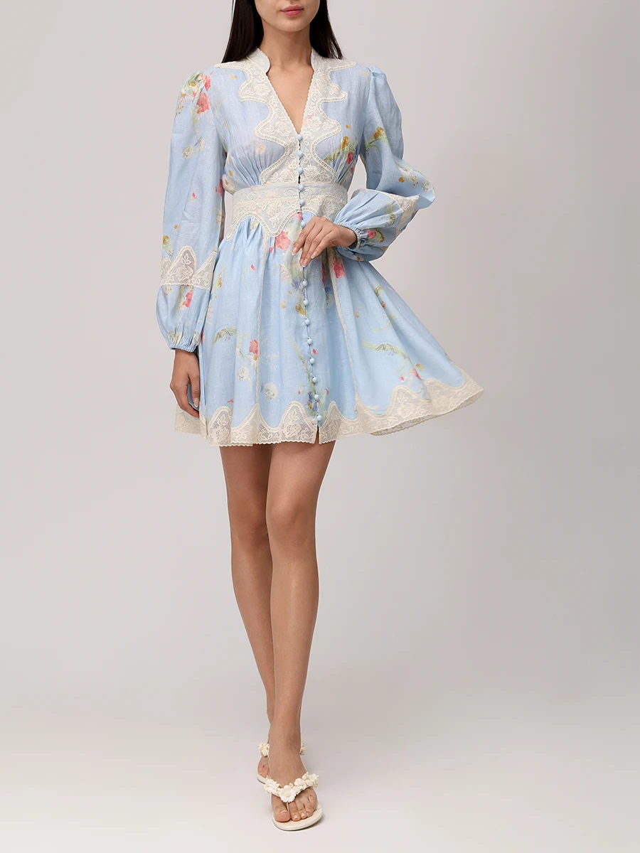 Платье льняное ZIMMERMANN 4546DSS252/Blue Bouquet Floral Голубой  Фото 2