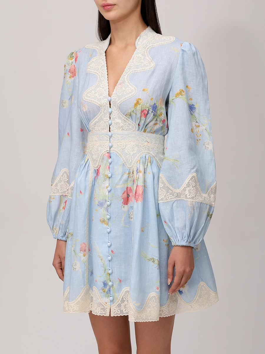 Платье льняное ZIMMERMANN 4546DSS252/Blue Bouquet Floral Голубой  Фото 4