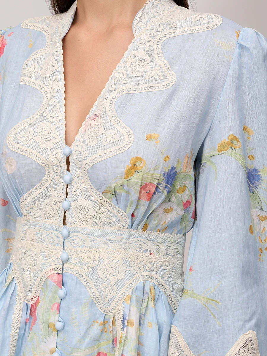 Платье льняное ZIMMERMANN 4546DSS252/Blue Bouquet Floral Голубой  Фото 5