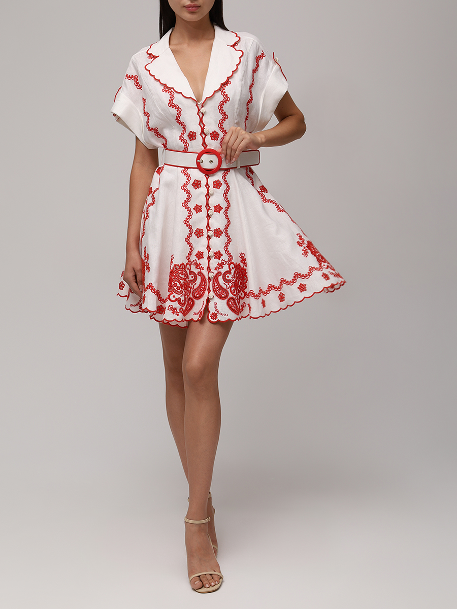 Платье льняное ZIMMERMANN 4589DSS252/Ivory/Red Красный  Фото 2