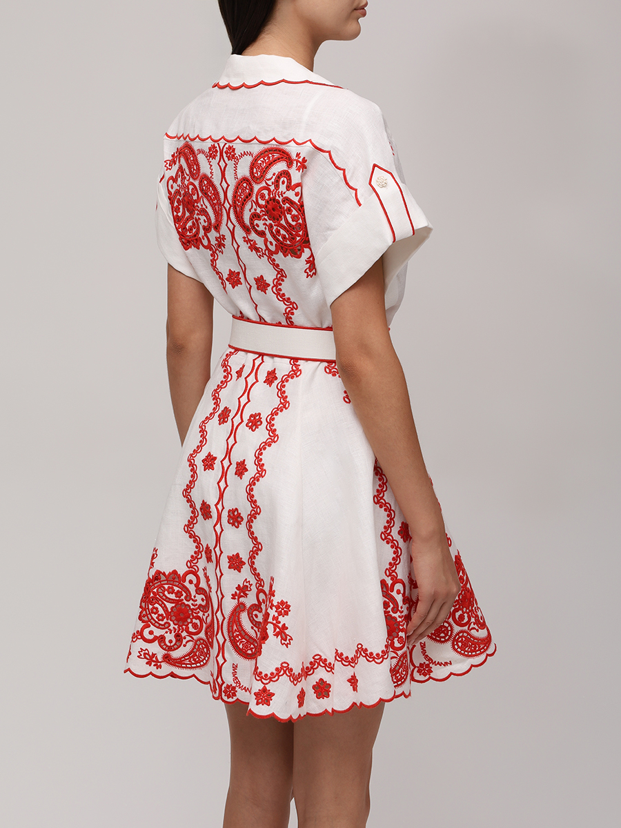 Платье льняное ZIMMERMANN 4589DSS252/Ivory/Red Красный  Фото 3