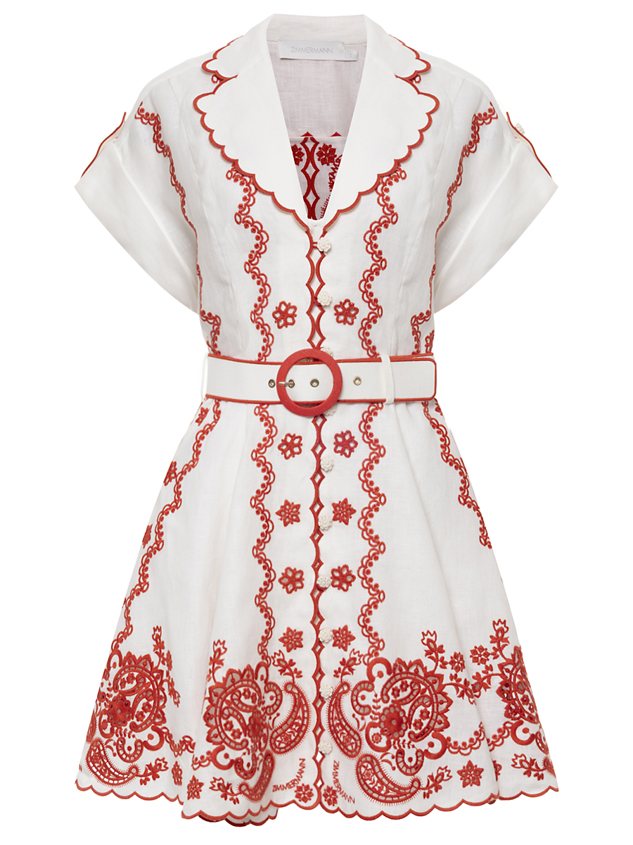 Платье льняное ZIMMERMANN 4589DSS252/Ivory/Red Красный 