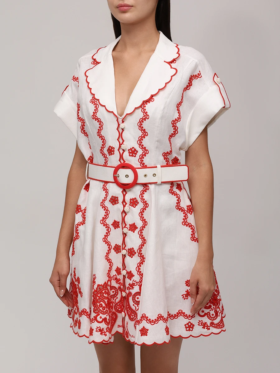 Платье льняное ZIMMERMANN 4589DSS252/Ivory/Red Красный  Фото 4
