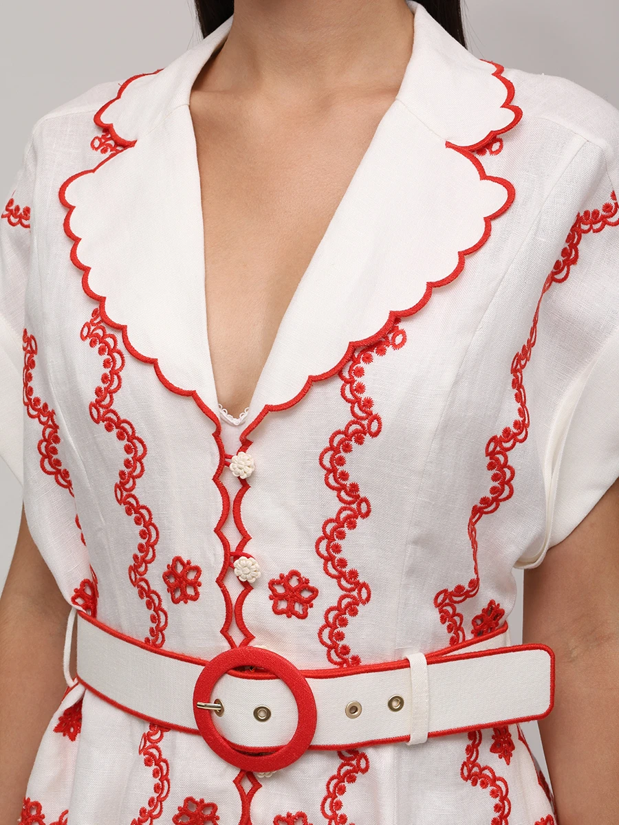 Платье льняное ZIMMERMANN 4589DSS252/Ivory/Red Красный  Фото 6