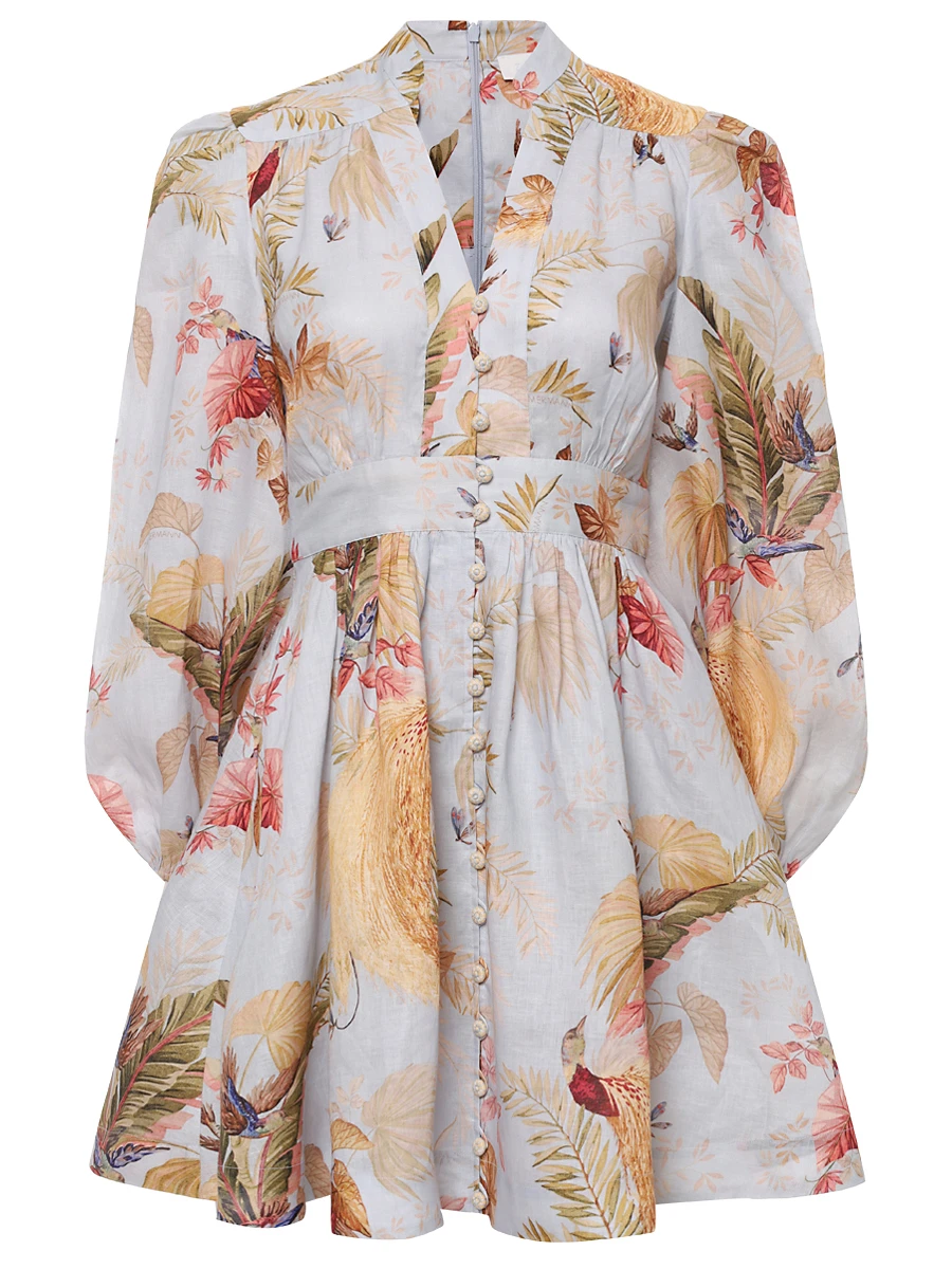 Платье льняное ZIMMERMANN 5147DSS253/Light Blue Palm Floral Мультиколор 