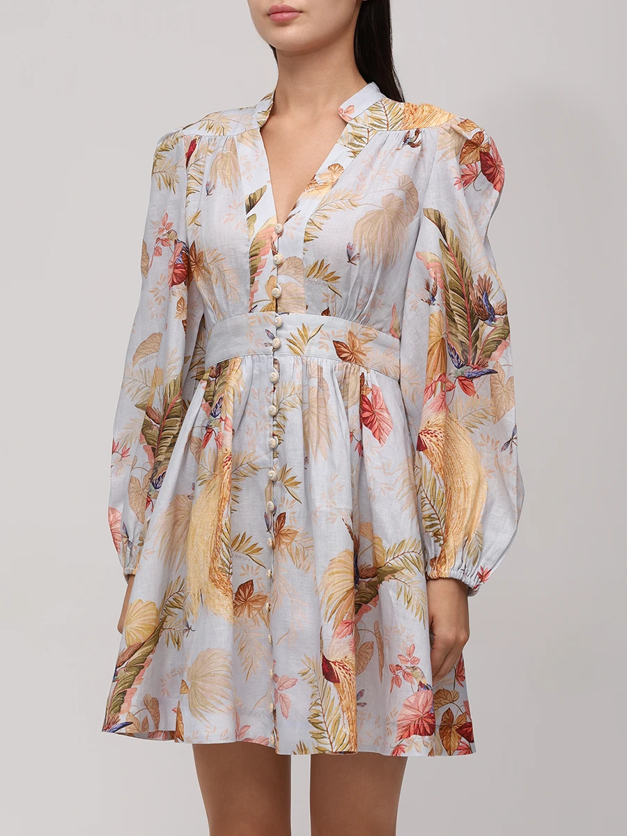 Платье льняное ZIMMERMANN 5147DSS253/Light Blue Palm Floral Мультиколор  Фото 4