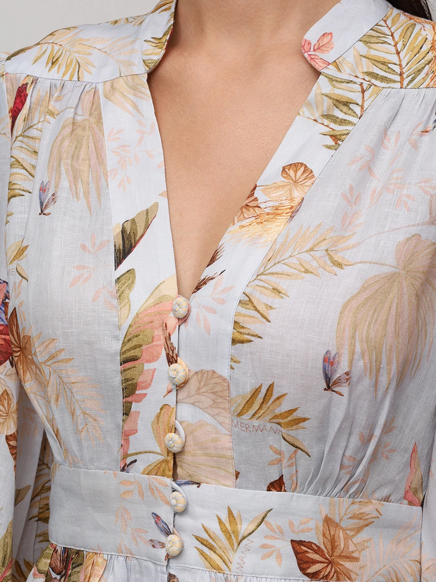 Платье льняное ZIMMERMANN 5147DSS253/Light Blue Palm Floral Мультиколор  Фото 5