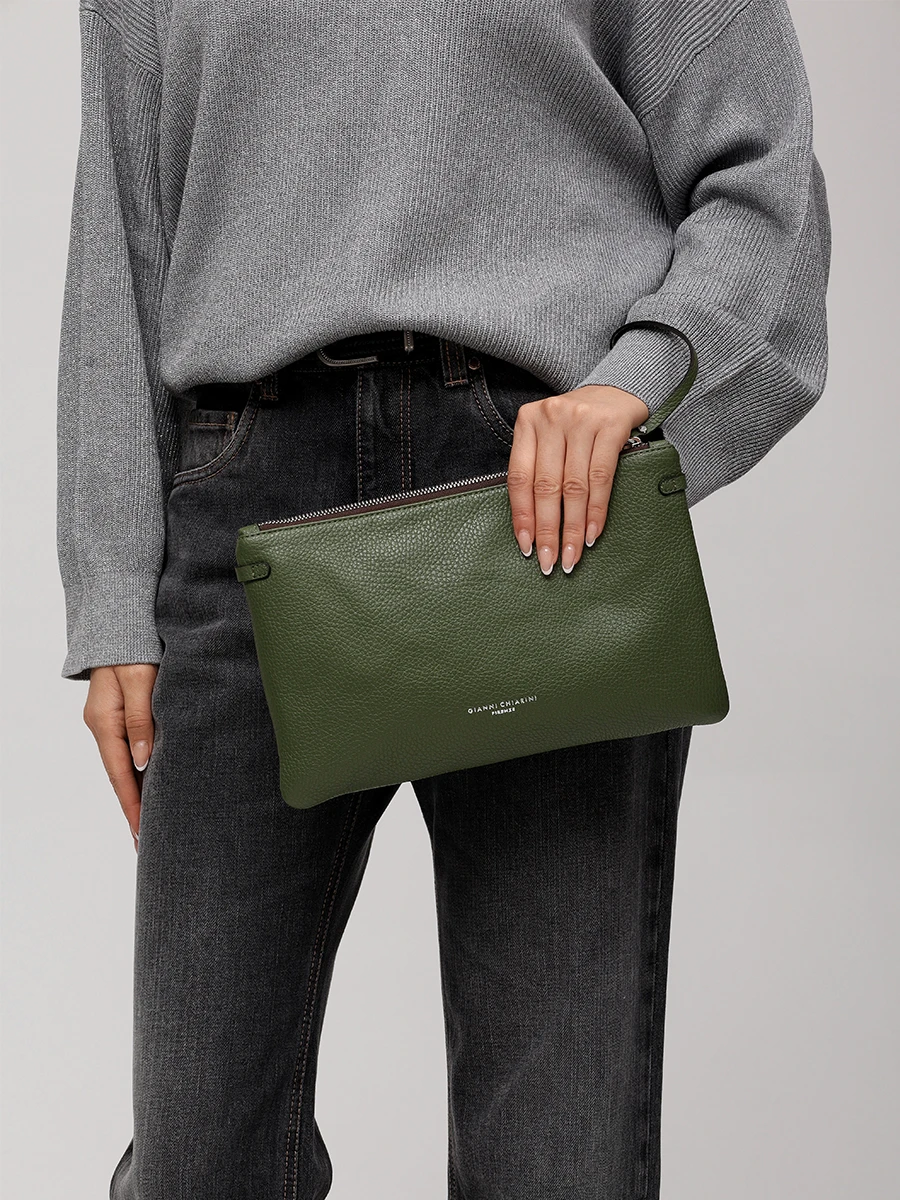 Клатч кожаный GIANNI CHIARINI BS 3695GRN/DEEP FIR Зеленый  Фото 2