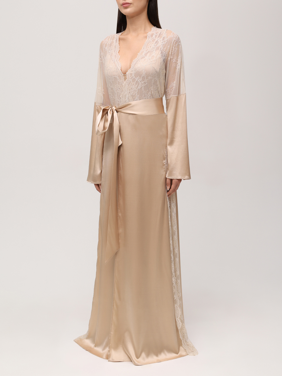 

Халат из шелка и кружева, Бежевый, CL0280 VE.11