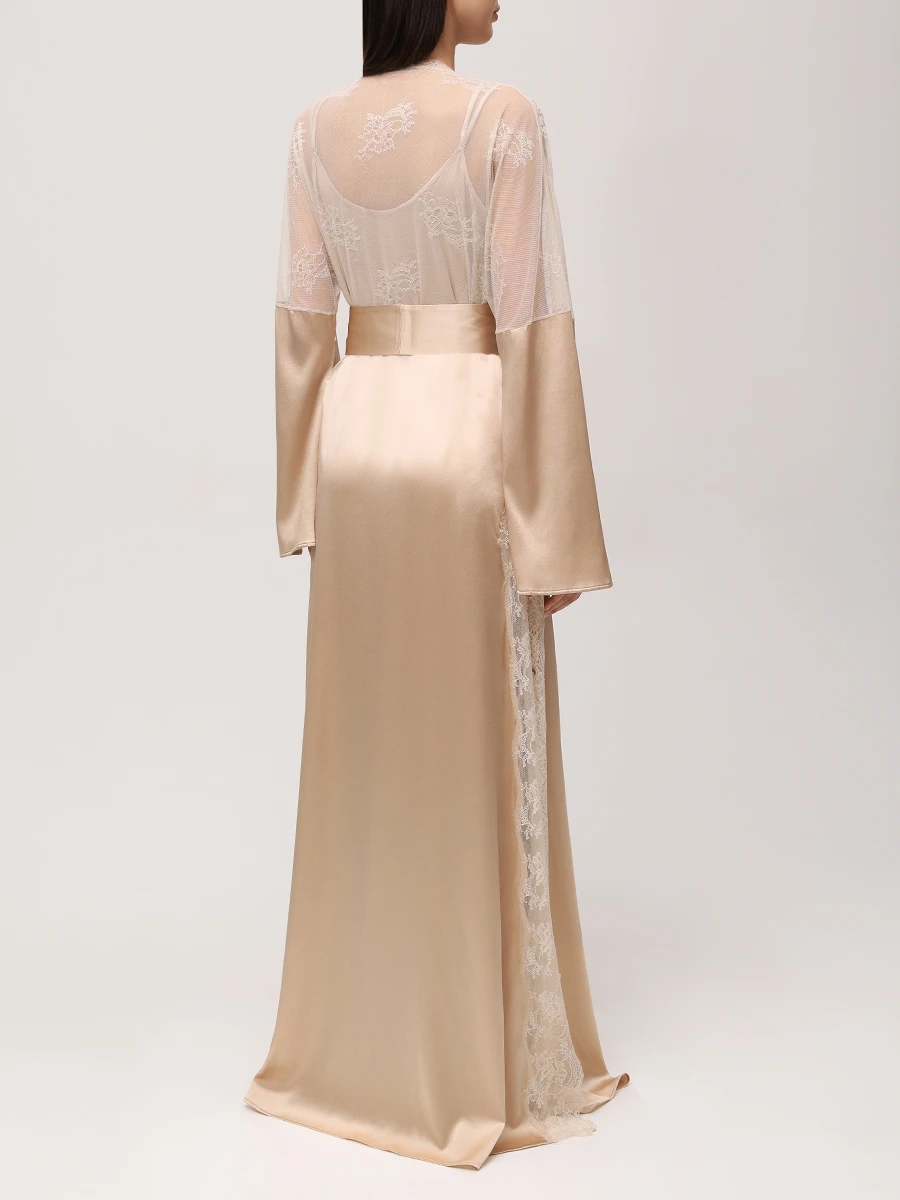 

Халат из шелка и кружева, Бежевый, CL0280 VE.11