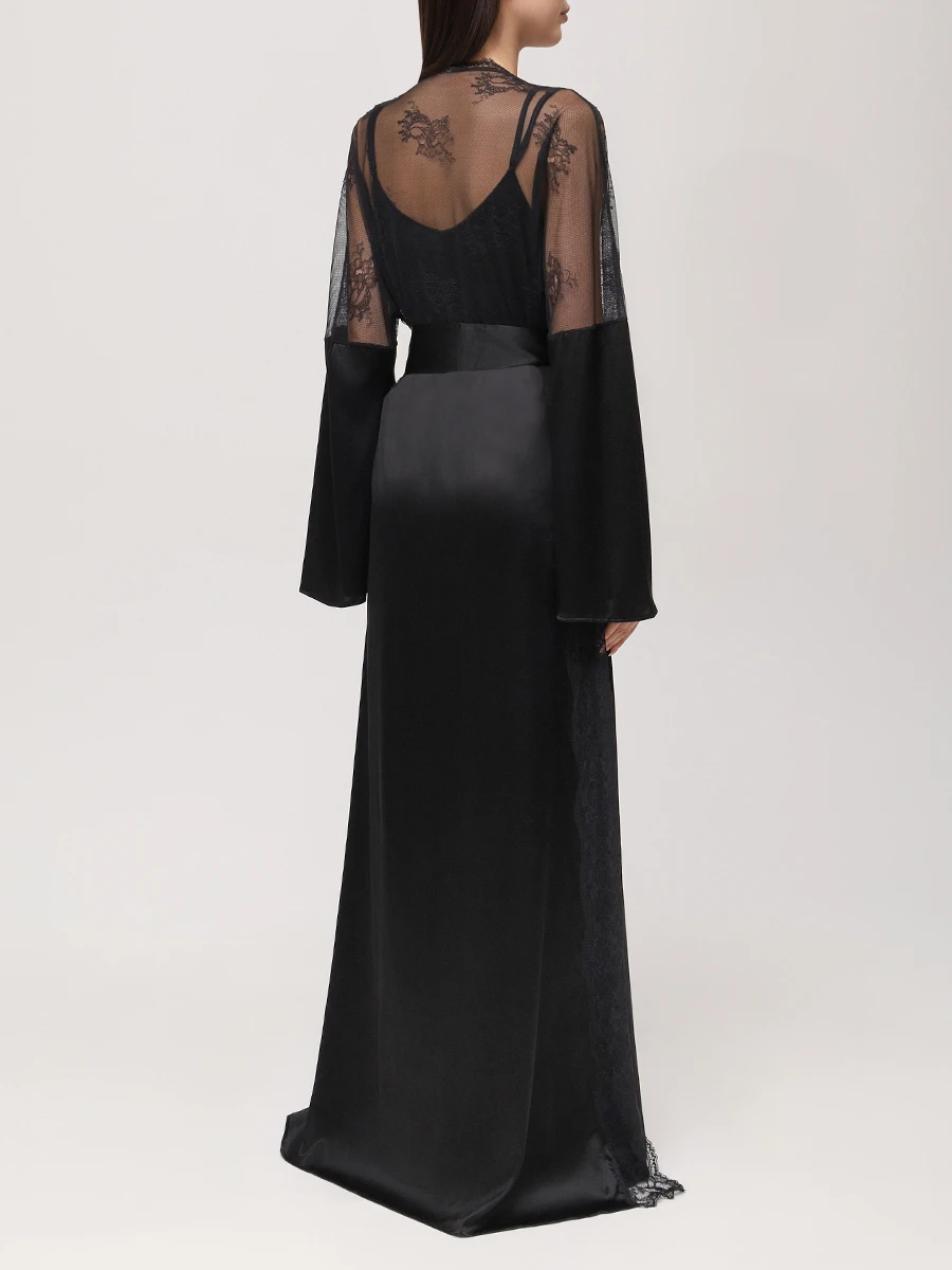 

Халат из шелка и кружева, Черный, CL0280 VE.99