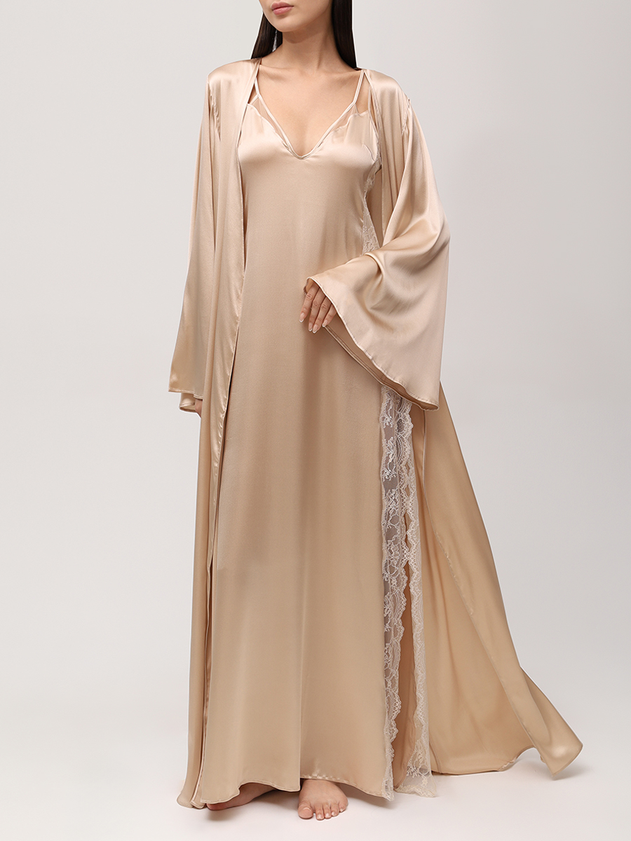 

Сорочка шелковая с кружевом, Бежевый, CL0285 SO.11