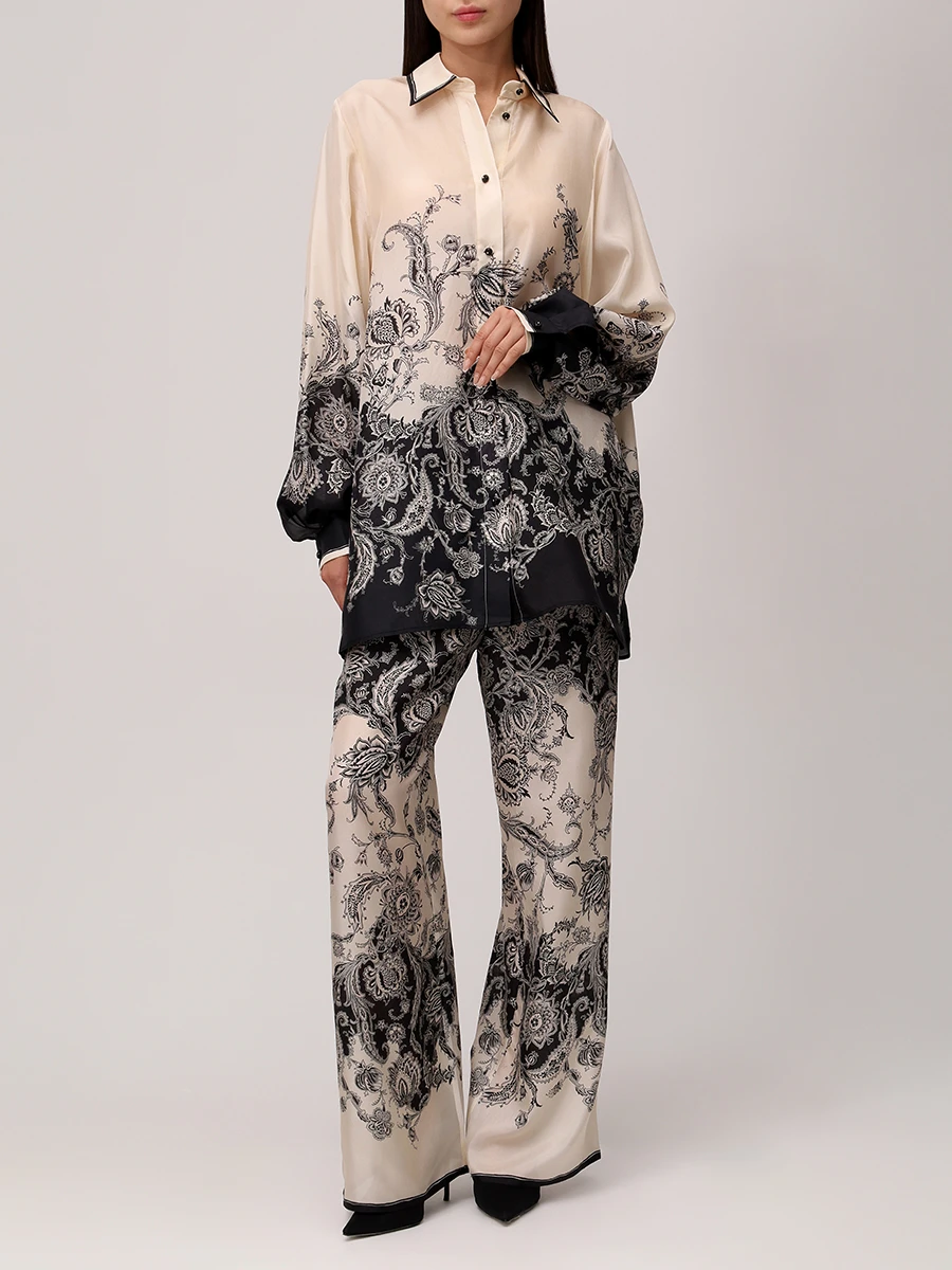 

Рубашка шелковая, Черный, 9923TSS251/Cream/Black Floral