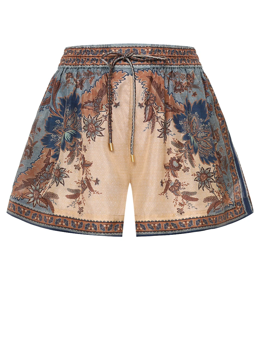 Шорты шелковые ZIMMERMANN 3497ASS253/Blue/Cream Indienne Floral Принт 