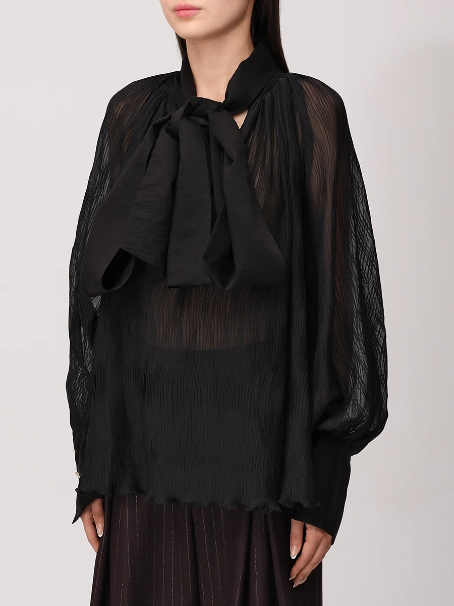 

Блуза однотонная, Черный, 225-S-W-14-90-025