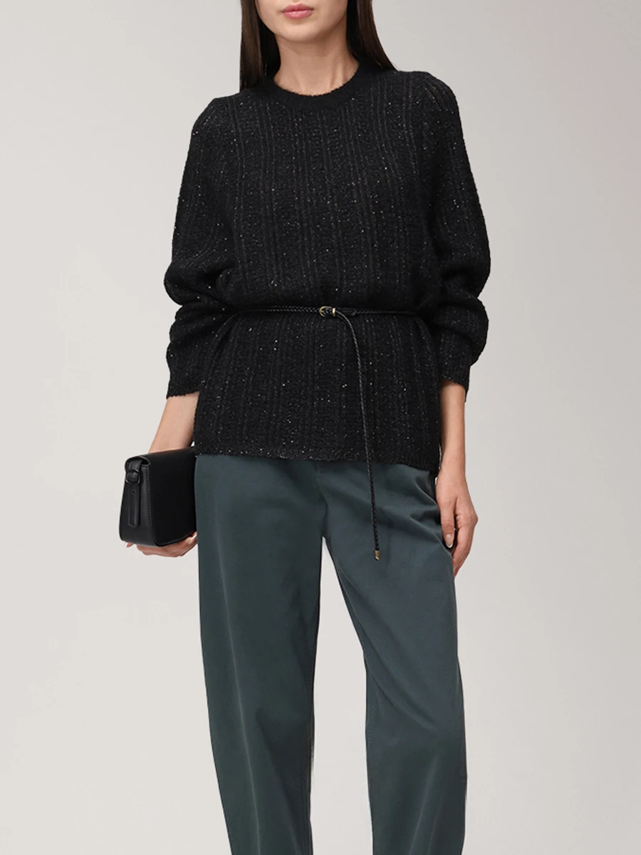 Джемпер из мохера и шерсти альпака PANICALE D370481G 37D30A 0995 Черный  Фото 2