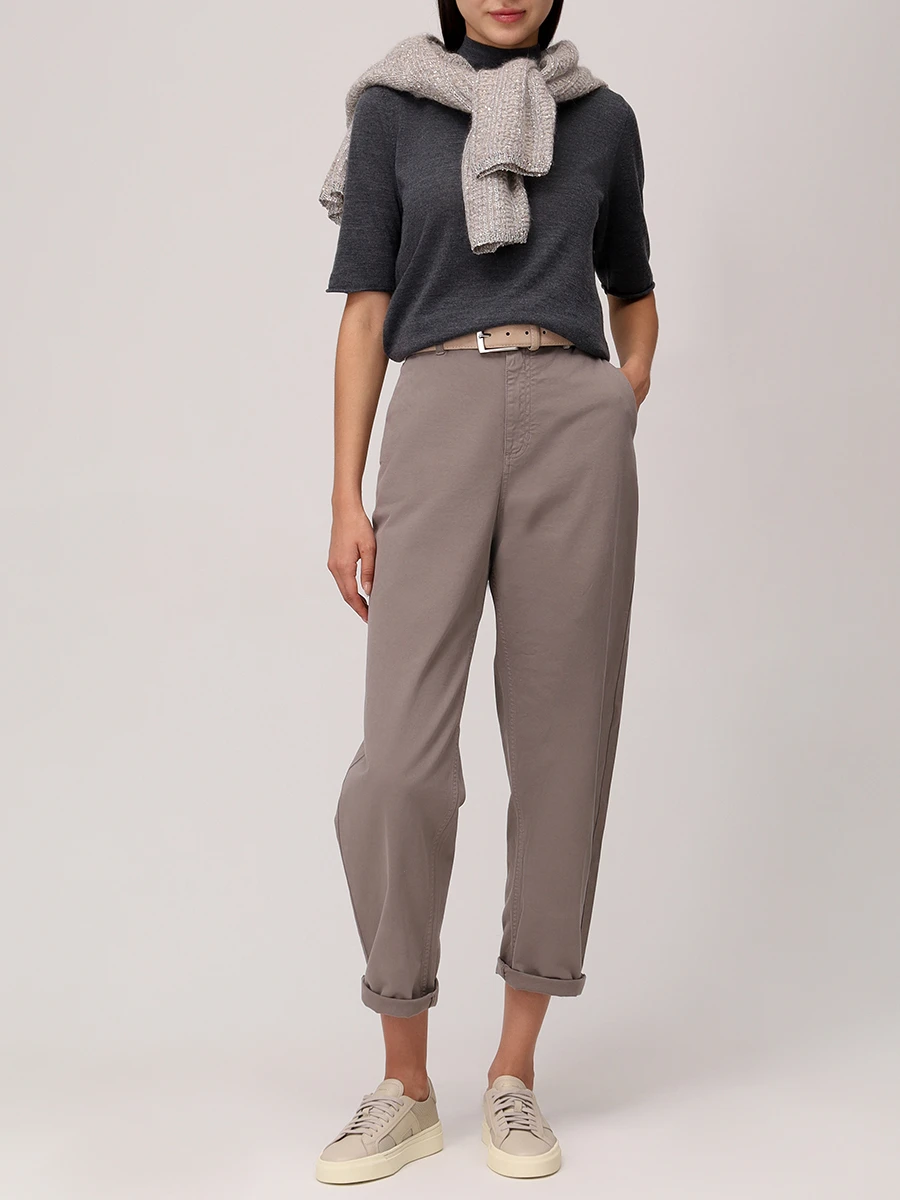 Футболка из шерсти и шелка PANICALE D370106L 37D15A 0975 Темно- Серый  Фото 2