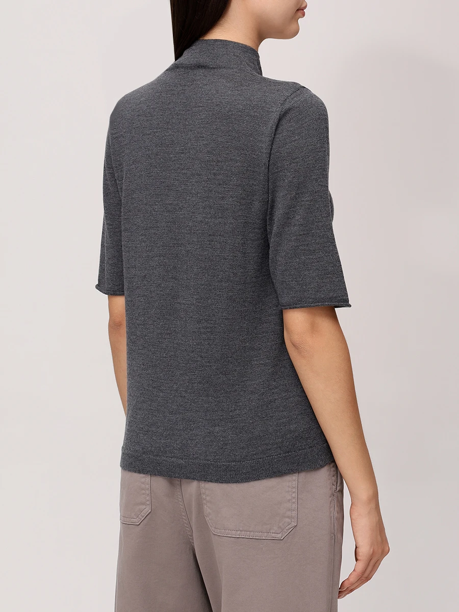 Футболка из шерсти и шелка PANICALE D370106L 37D15A 0975 Темно- Серый  Фото 3