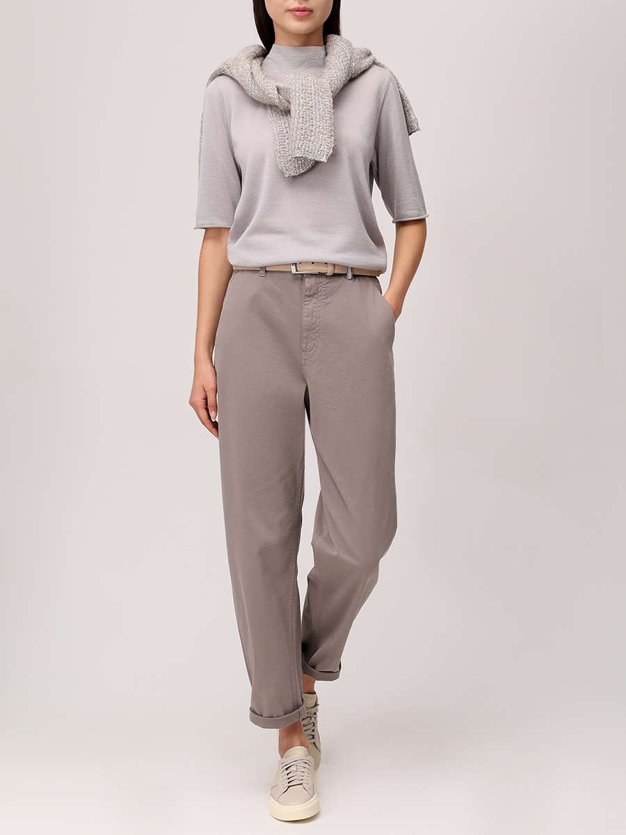 Футболка из шерсти и шелка PANICALE D370106L 37D15A 0915 Светло- Бежевый  Фото 2