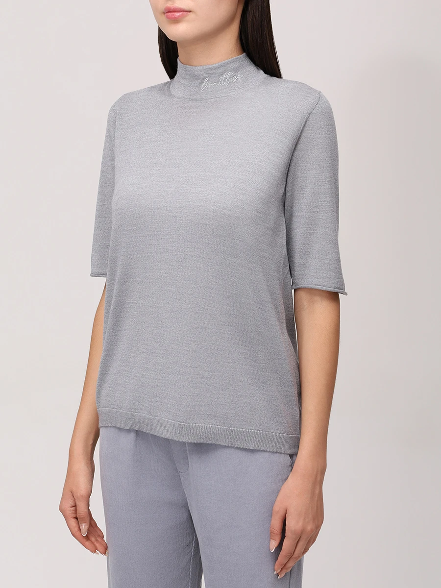 Футболка из шерсти и шелка PANICALE D370106L 37D15A 0935 Серый  Фото 4