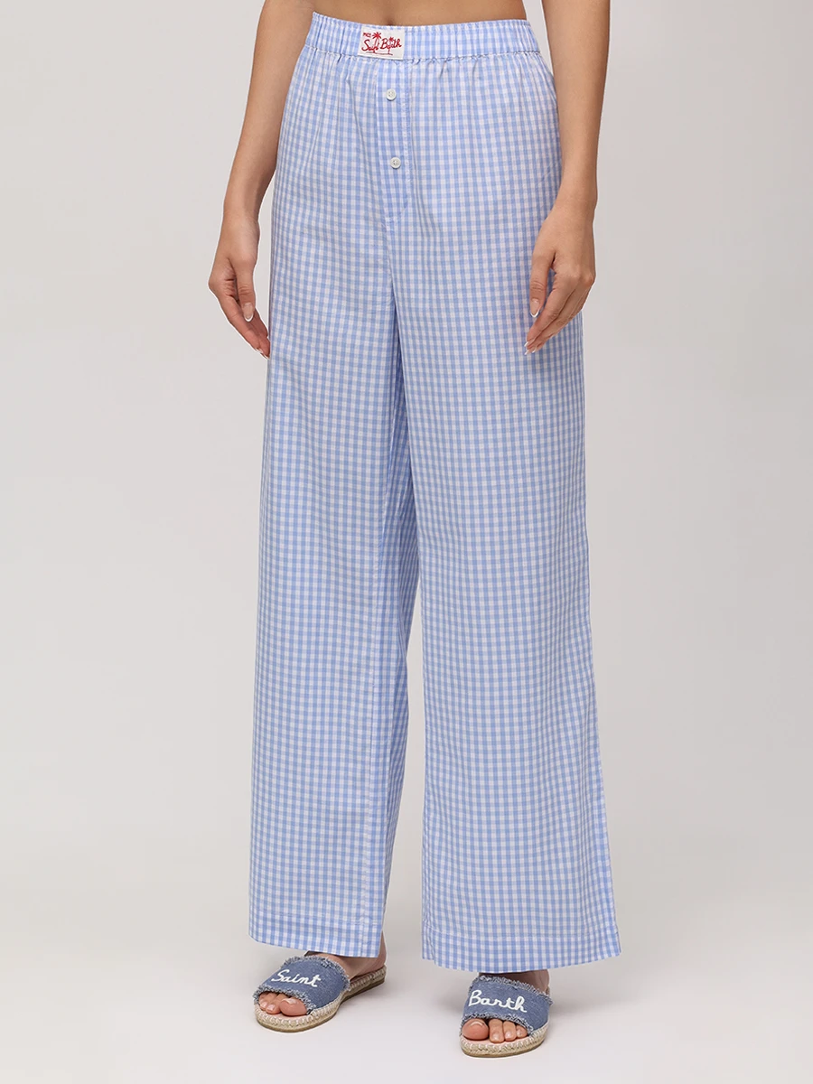 Брюки хлопковые MC2 SAINT BARTH DOHA - POPELINE VICHY 31 Голубой  Фото 4