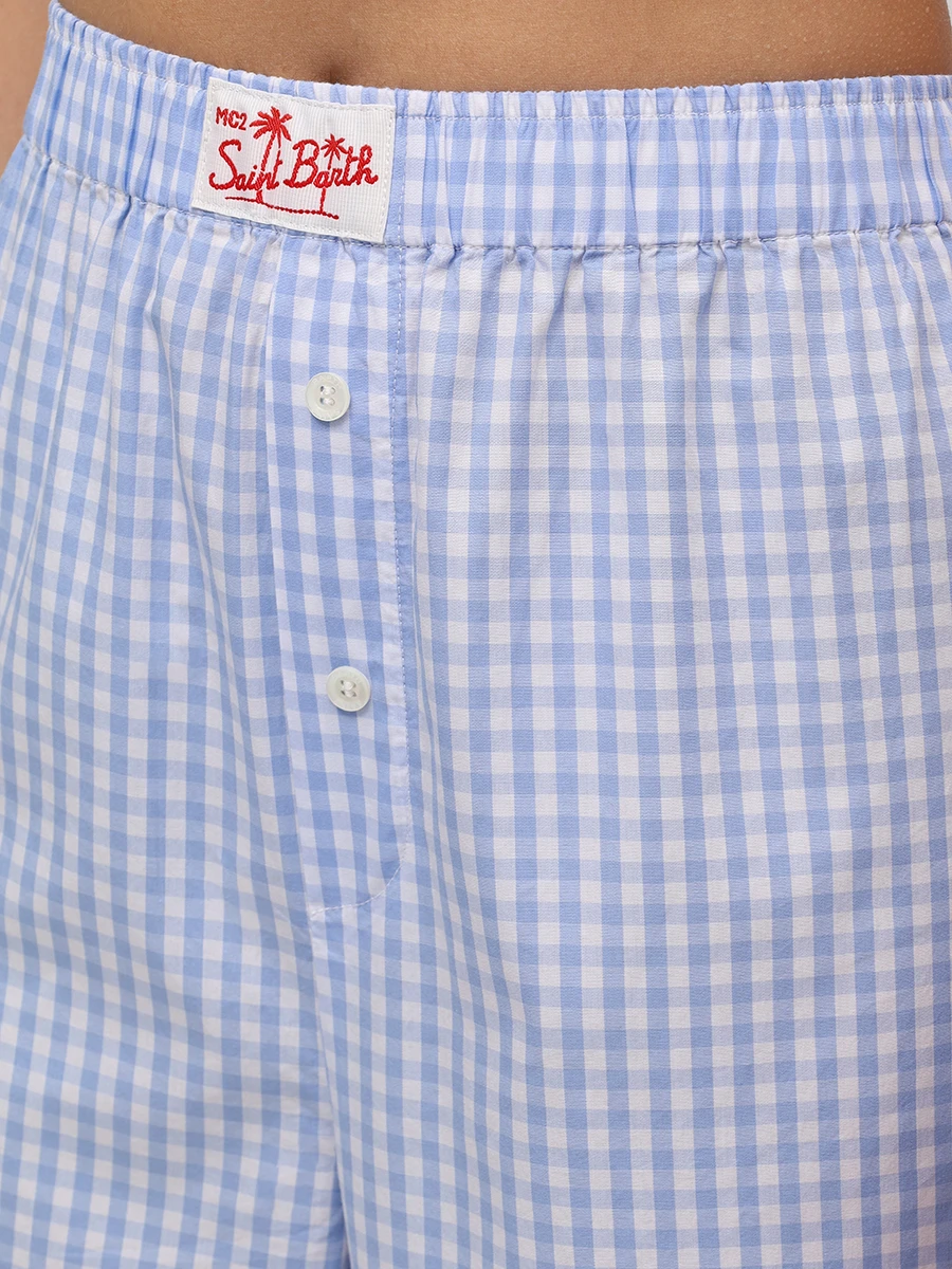 Брюки хлопковые MC2 SAINT BARTH DOHA - POPELINE VICHY 31 Голубой  Фото 5