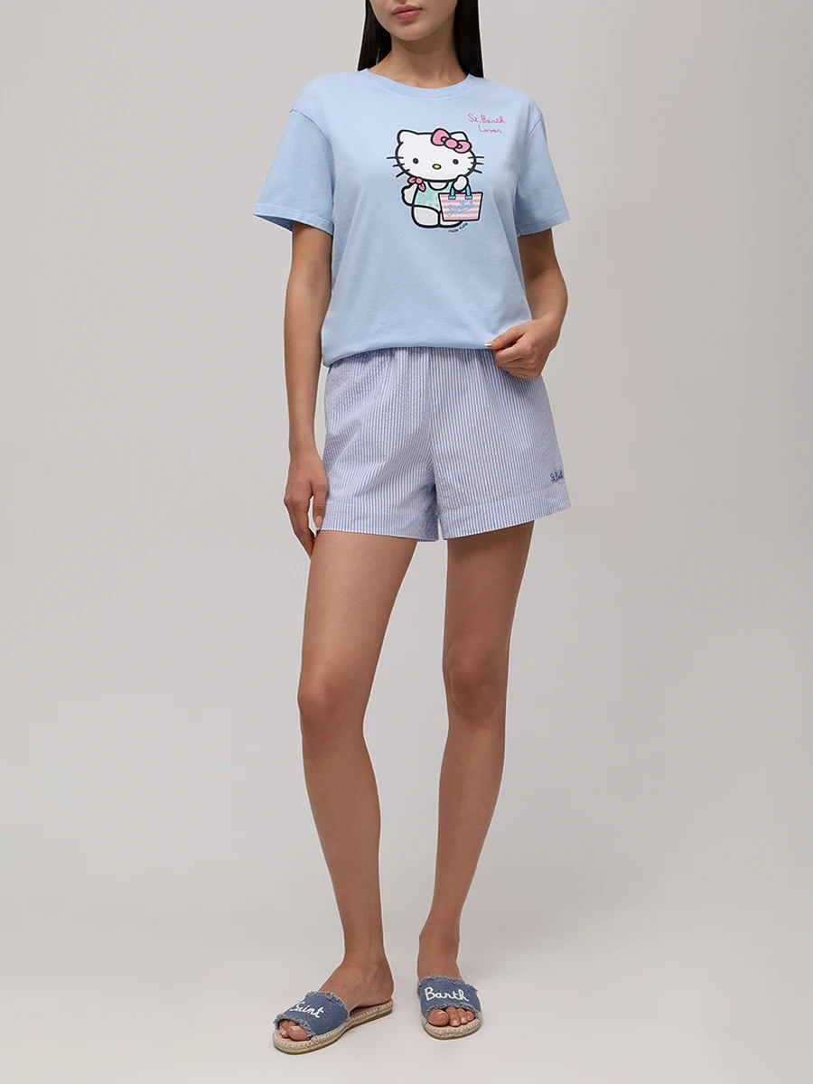 Шорты хлопковые MC2 SAINT BARTH MEAVE - SEERSUCKER STRIPES V 31 EMB Голубой  Фото 2