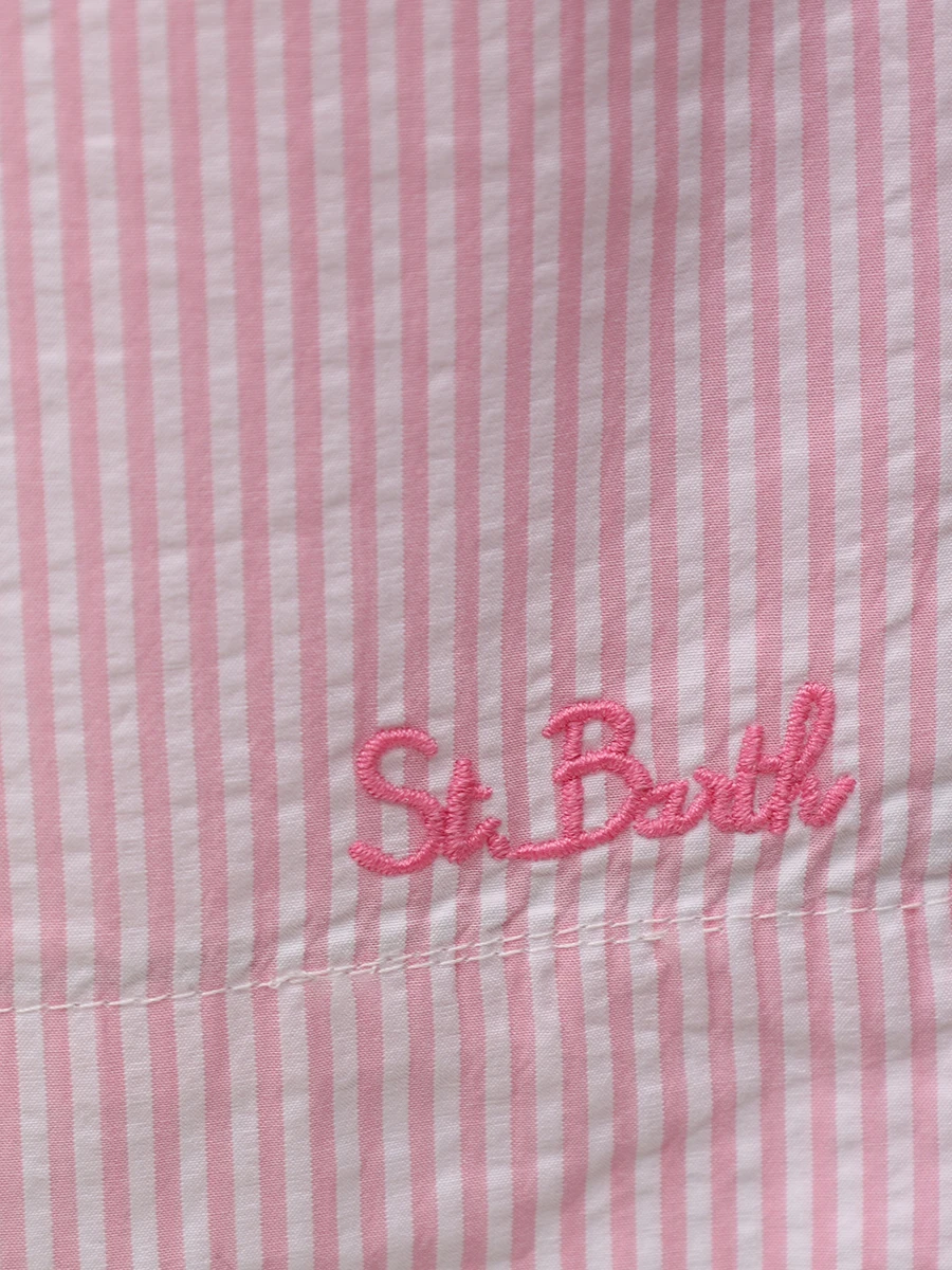 Шорты хлопковые MC2 SAINT BARTH MEAVE - SEERSUCKER STRIPES V 21 EMB Розовый  Фото 6