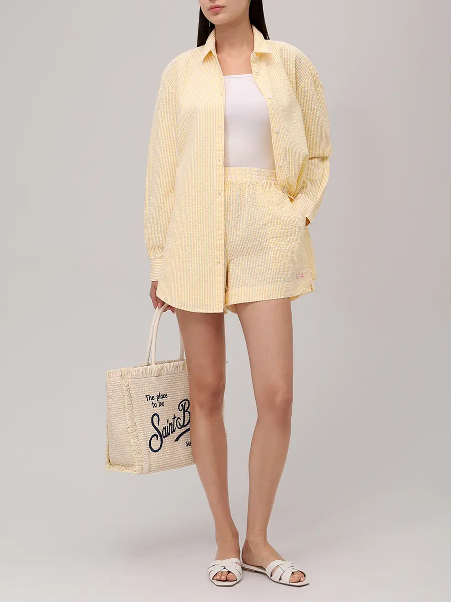 Шорты хлопковые MC2 SAINT BARTH MEAVE - SEERSUCKER STRIPES V 92 EMB Желтый  Фото 2