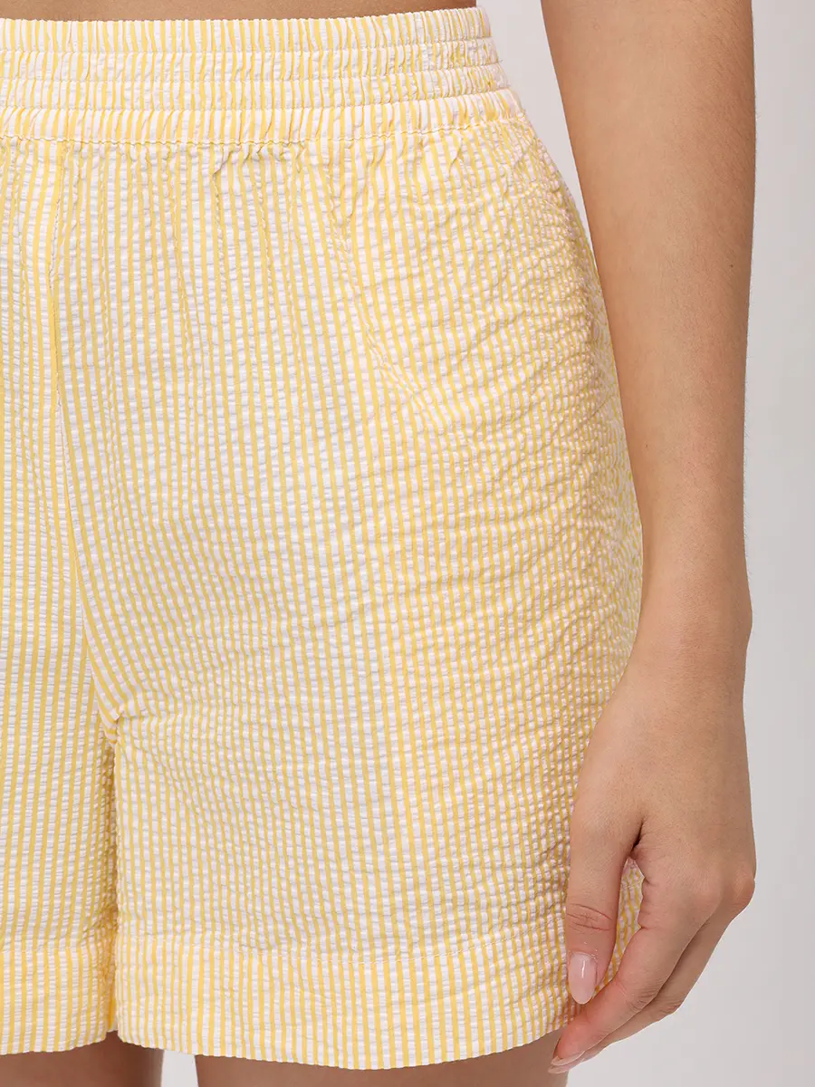 Шорты хлопковые MC2 SAINT BARTH MEAVE - SEERSUCKER STRIPES V 92 EMB Желтый  Фото 5
