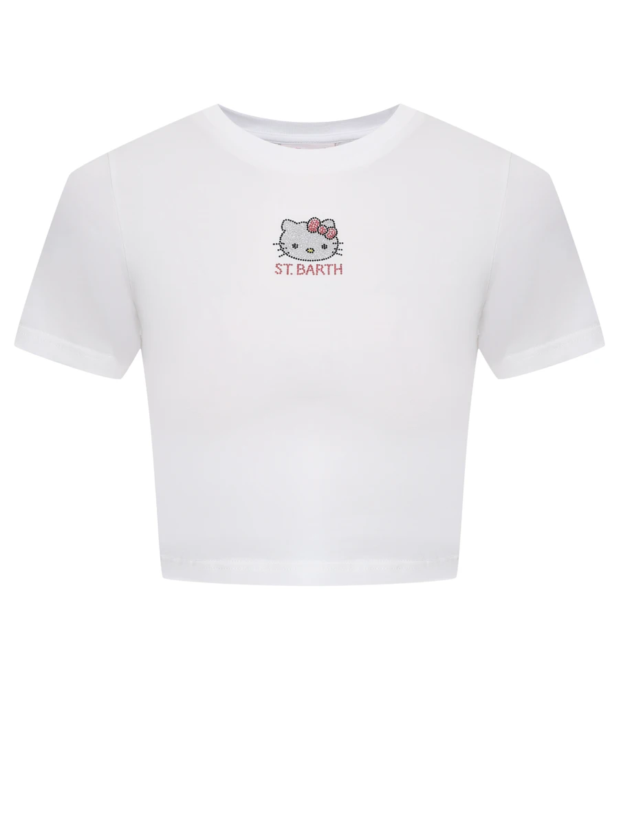 Топ хлопковый MC2 SAINT BARTH NIVES - HELLO KITTY IN SB 01N STRASS Белый 